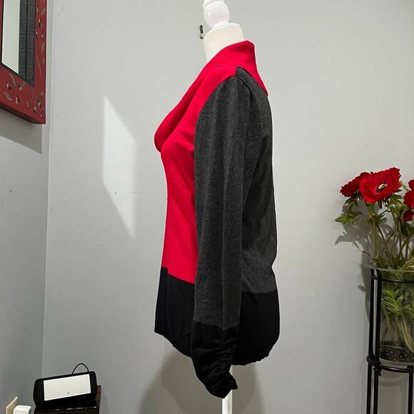 NEW Alfani Colorblock Cowl Neck Ruched Oversized Layering Sweater Top M NWOT - Picture 7 of 13